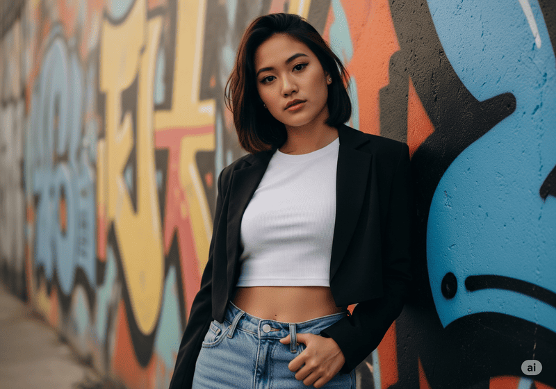 Áo vest lửng mặc cùng áo thun và quần shorts