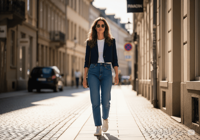 Áo vest lửng và quần jeans (ống đứng/ống loe)