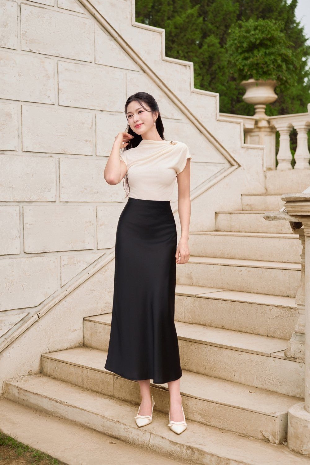 phối đồ với chân váy dài