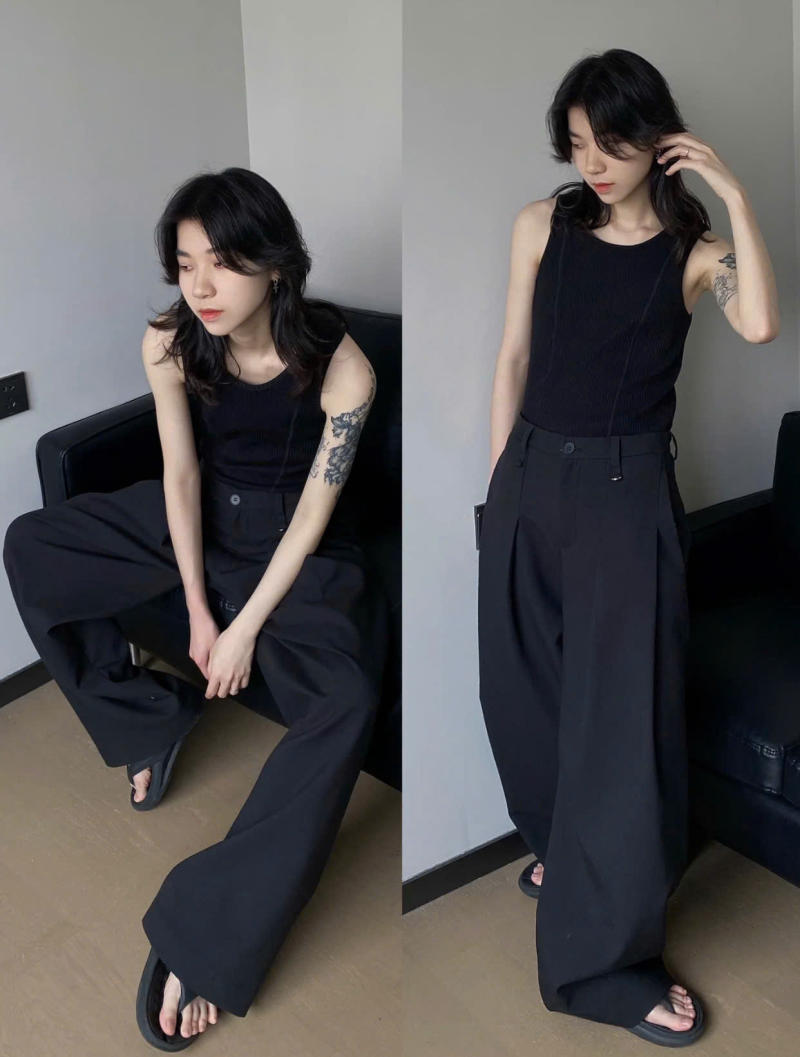 Quần Tây Ống Rộng và Áo Hai Dây Ôm