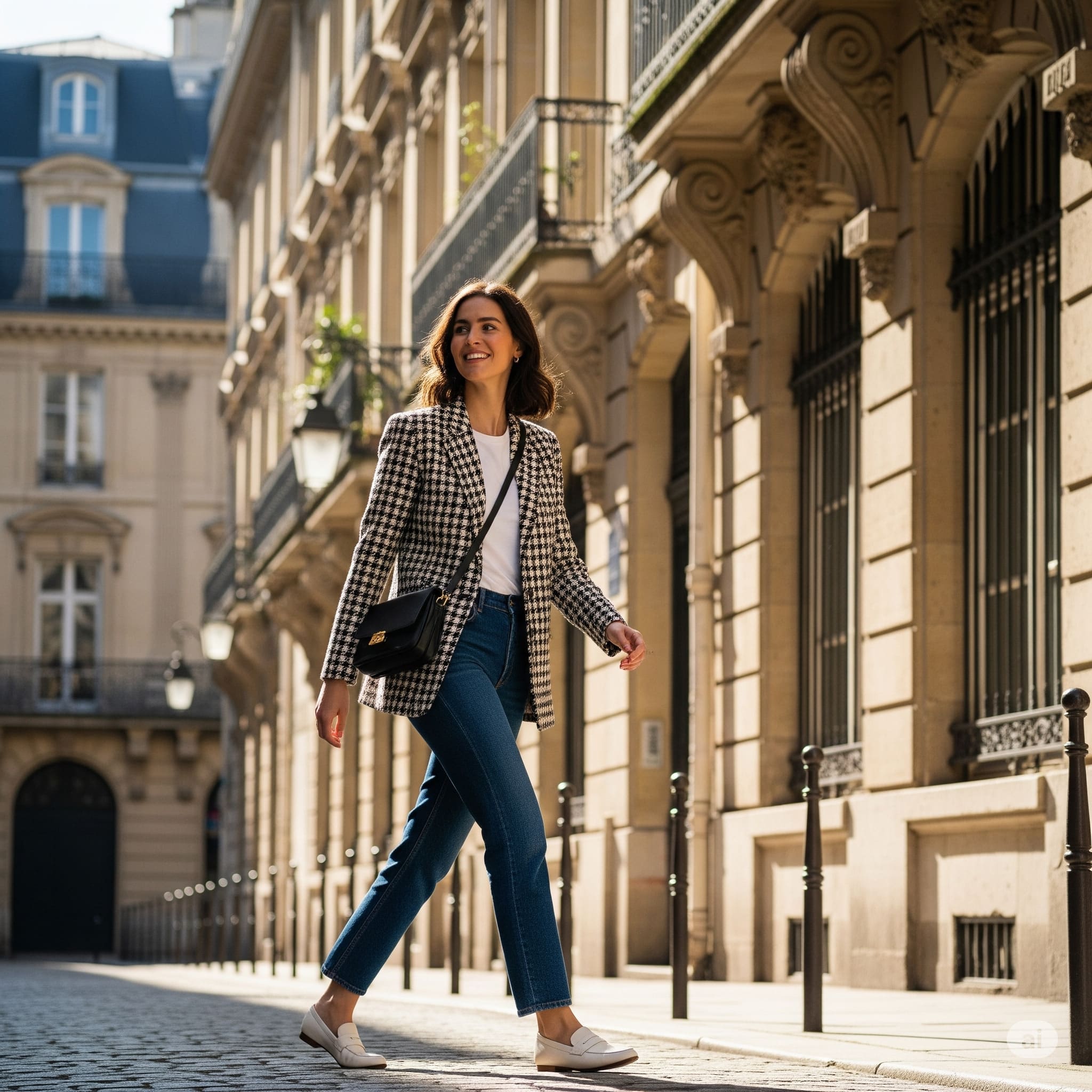 Blazer và Quần jeans ống đứng