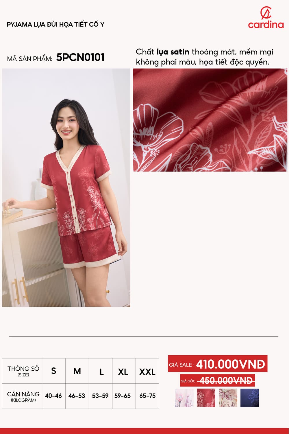 Pyjama lụa đùi họa tiết cổ Y