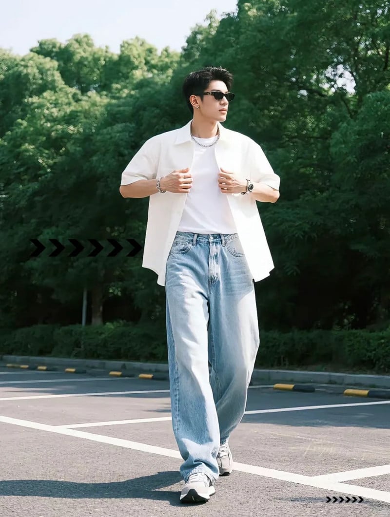 cách phối quần jean ống rộng nam