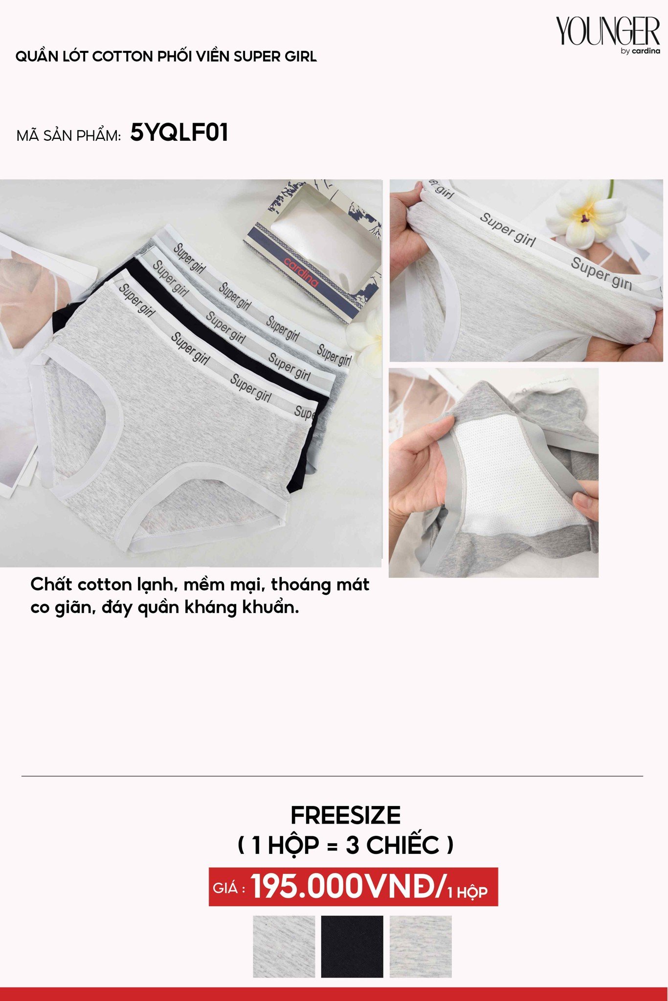 Quần lót cotton phối viền super girl