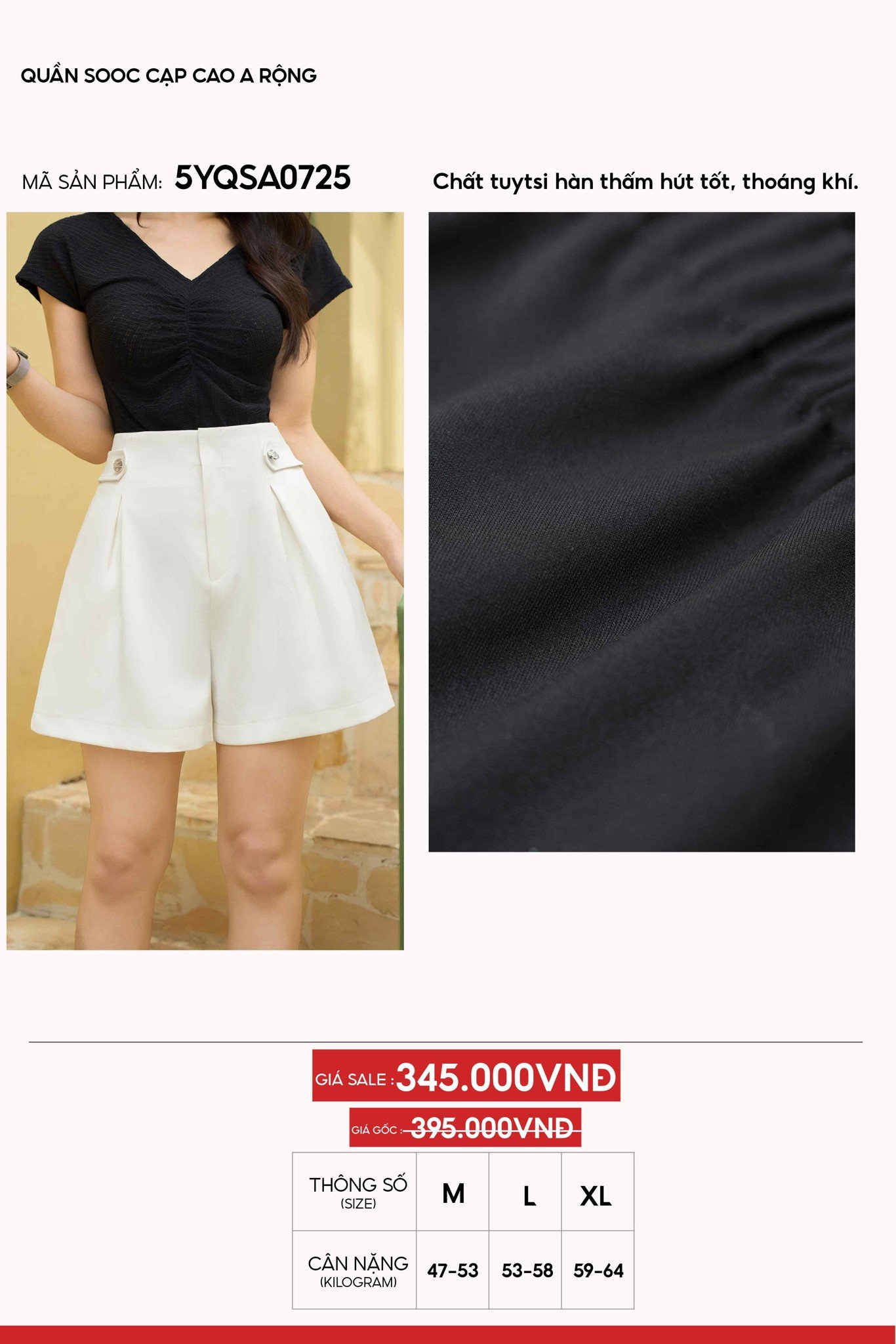 Quần short nữ Cardina dòng công sở vải tuytsi Hàn dáng cạp cao ống rộng