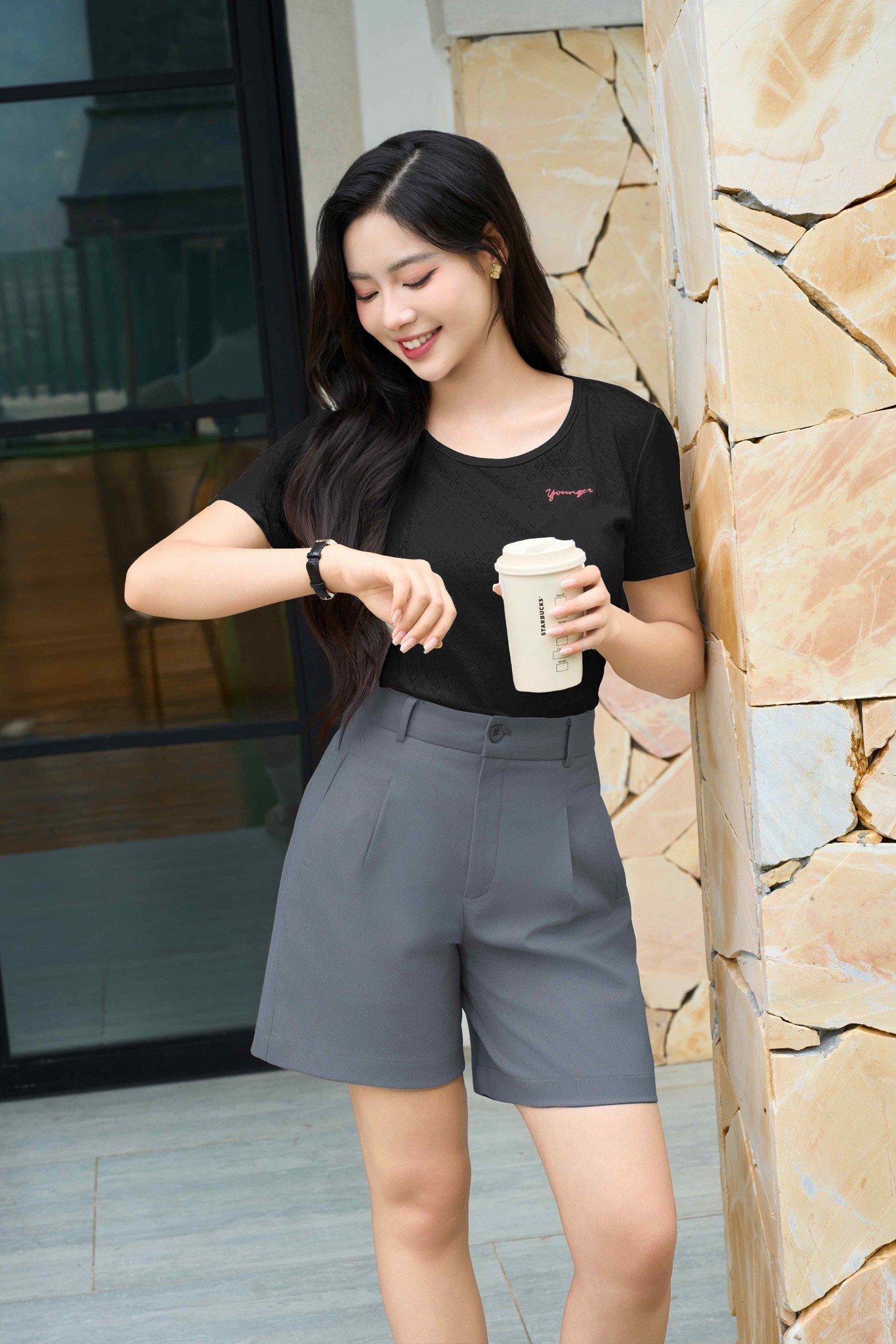 Quần Short Nữ Younger by Cardina Dáng Lưng Chéo Vải Gân Túi Tiện Lợi
