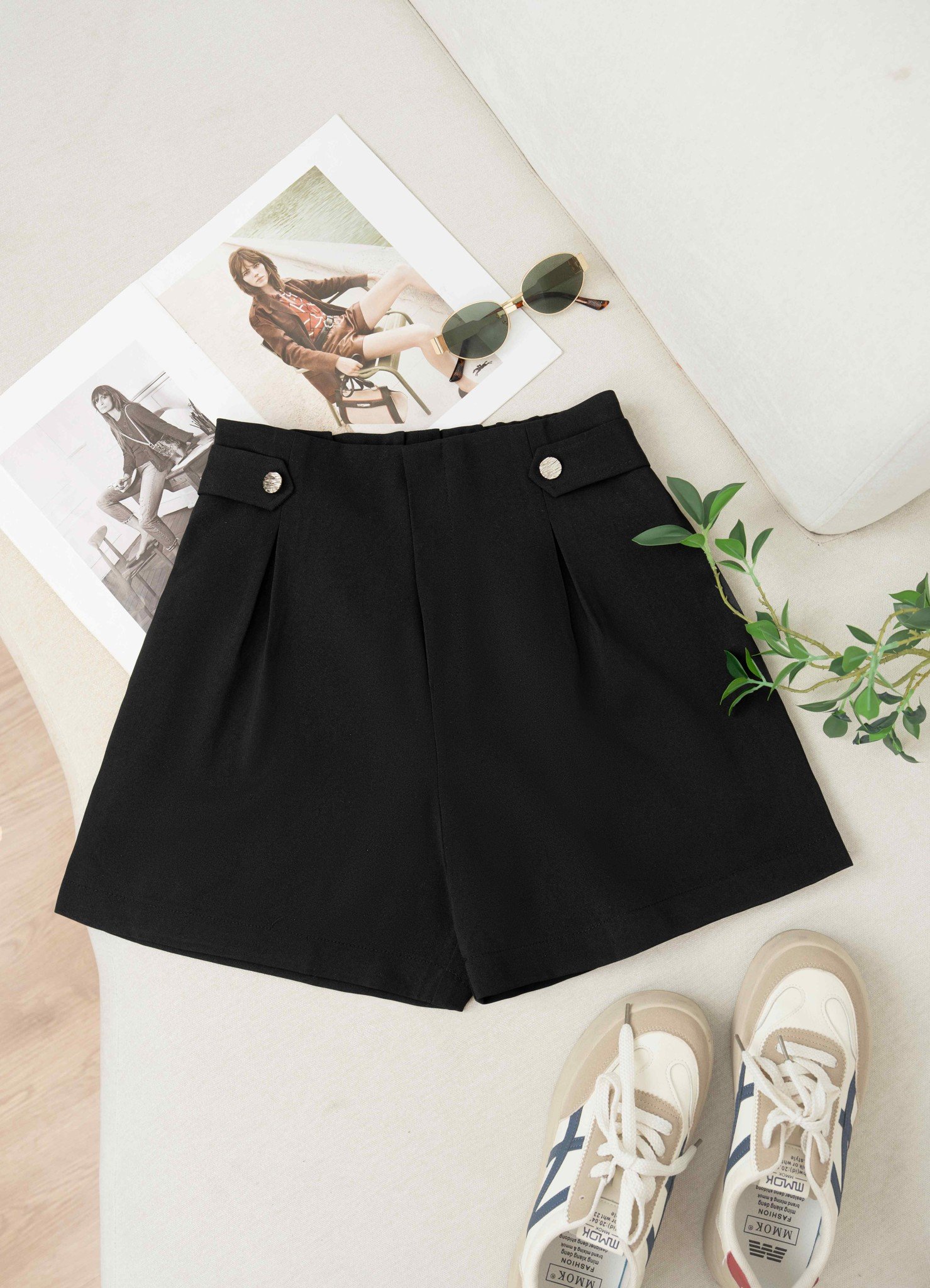 Quần short nữ Cardina dòng công sở vải tuytsi Hàn dáng cạp cao ống rộng
