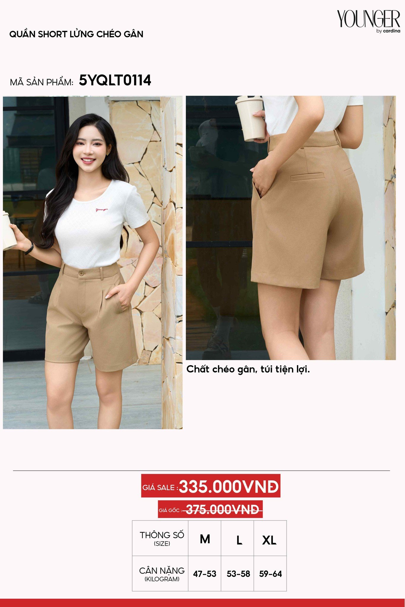 Quần Short Nữ Younger by Cardina Dáng Lưng Chéo Vải Gân Túi Tiện Lợi