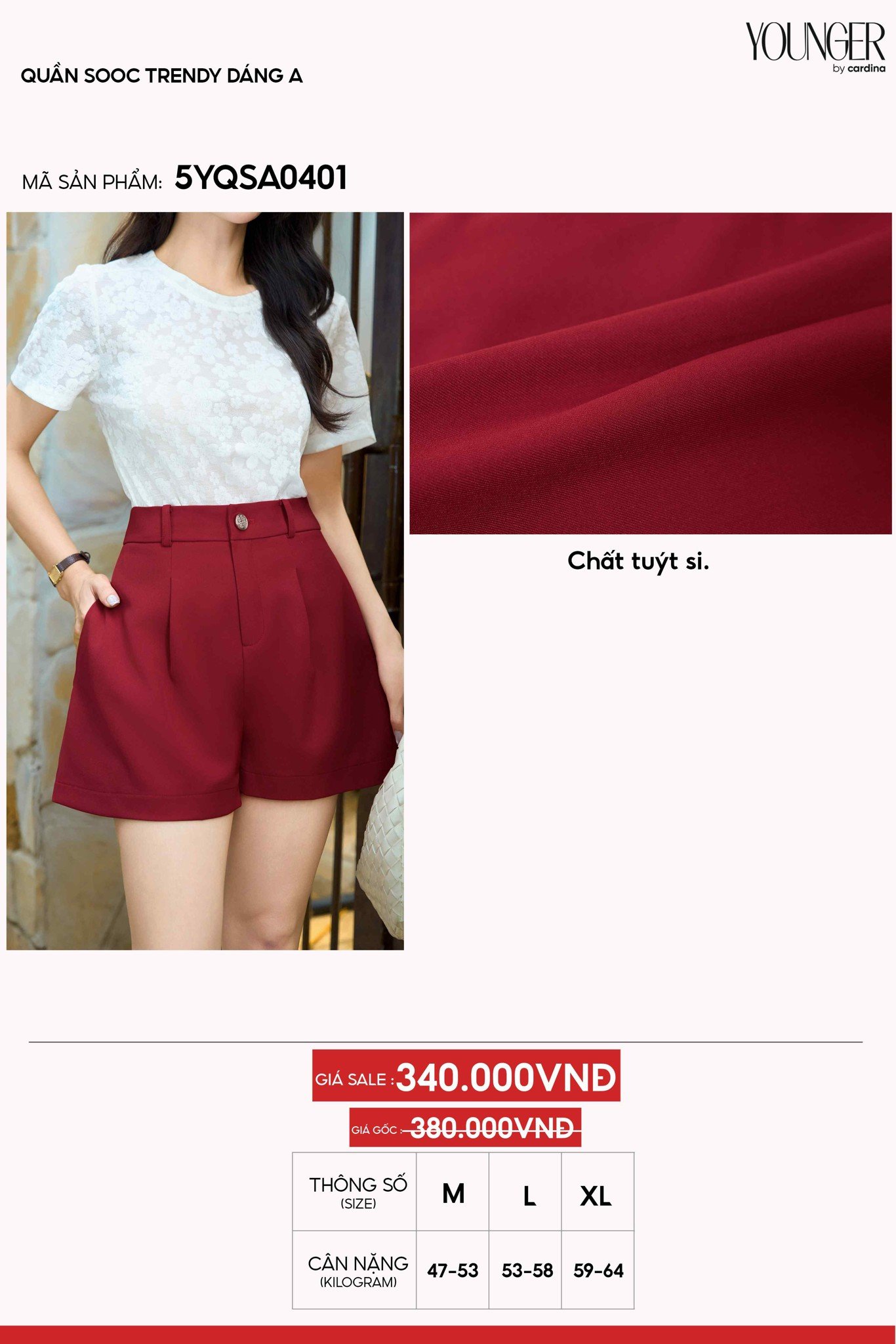 Quần sooc nữ Cardina Trendy chất tuyết si dáng chữ A