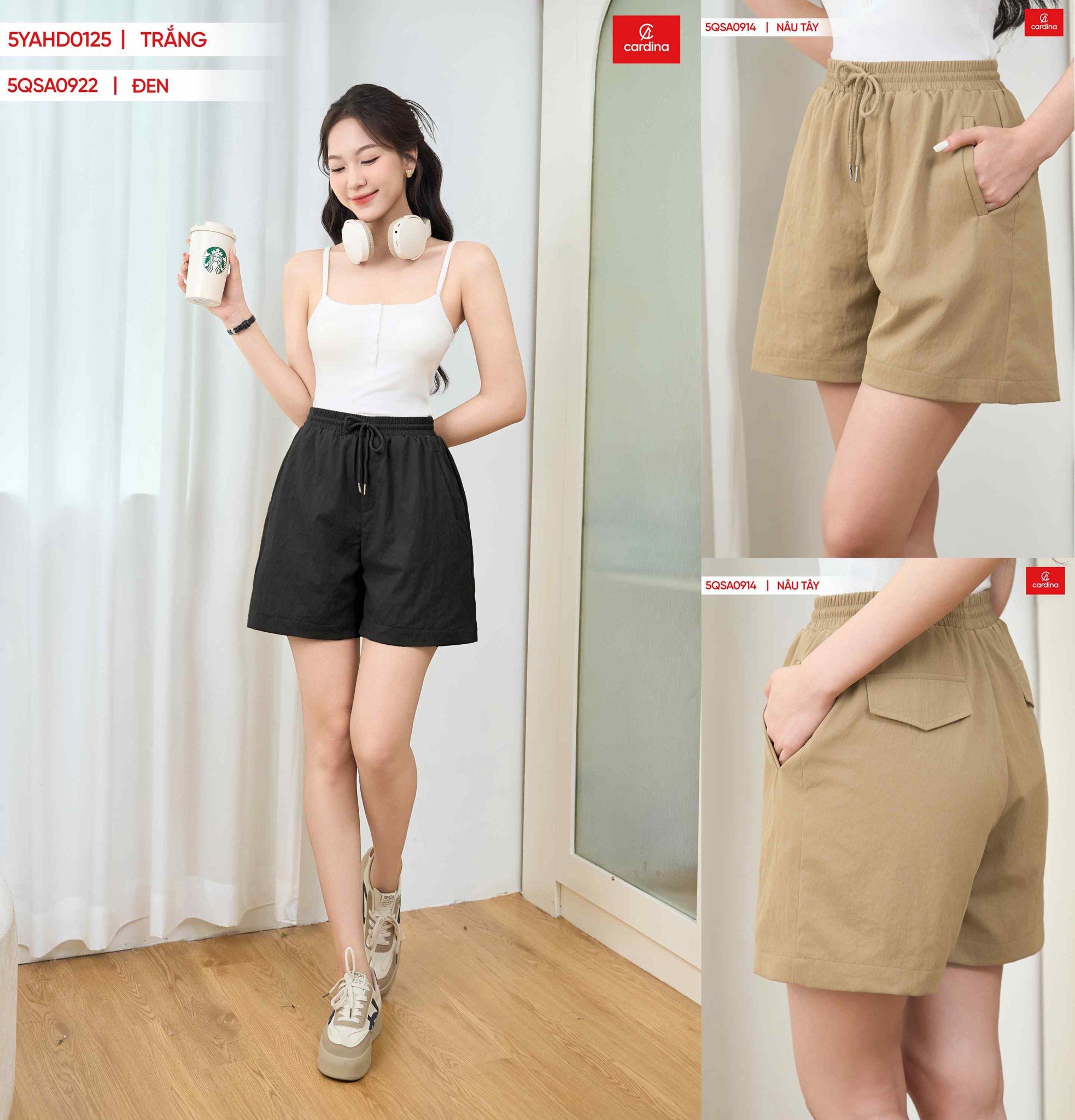 Quần Short Nữ Cardina Dáng Cạp Chun Vải Thô Linen Túi Tiện Lợi