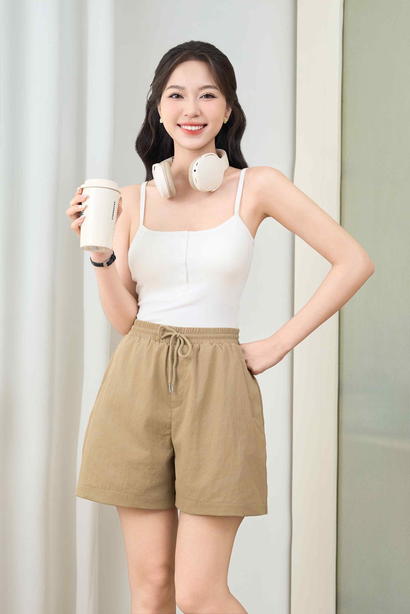 Quần Short Nữ Cardina Dáng Cạp Chun Vải Thô Linen Túi Tiện Lợi