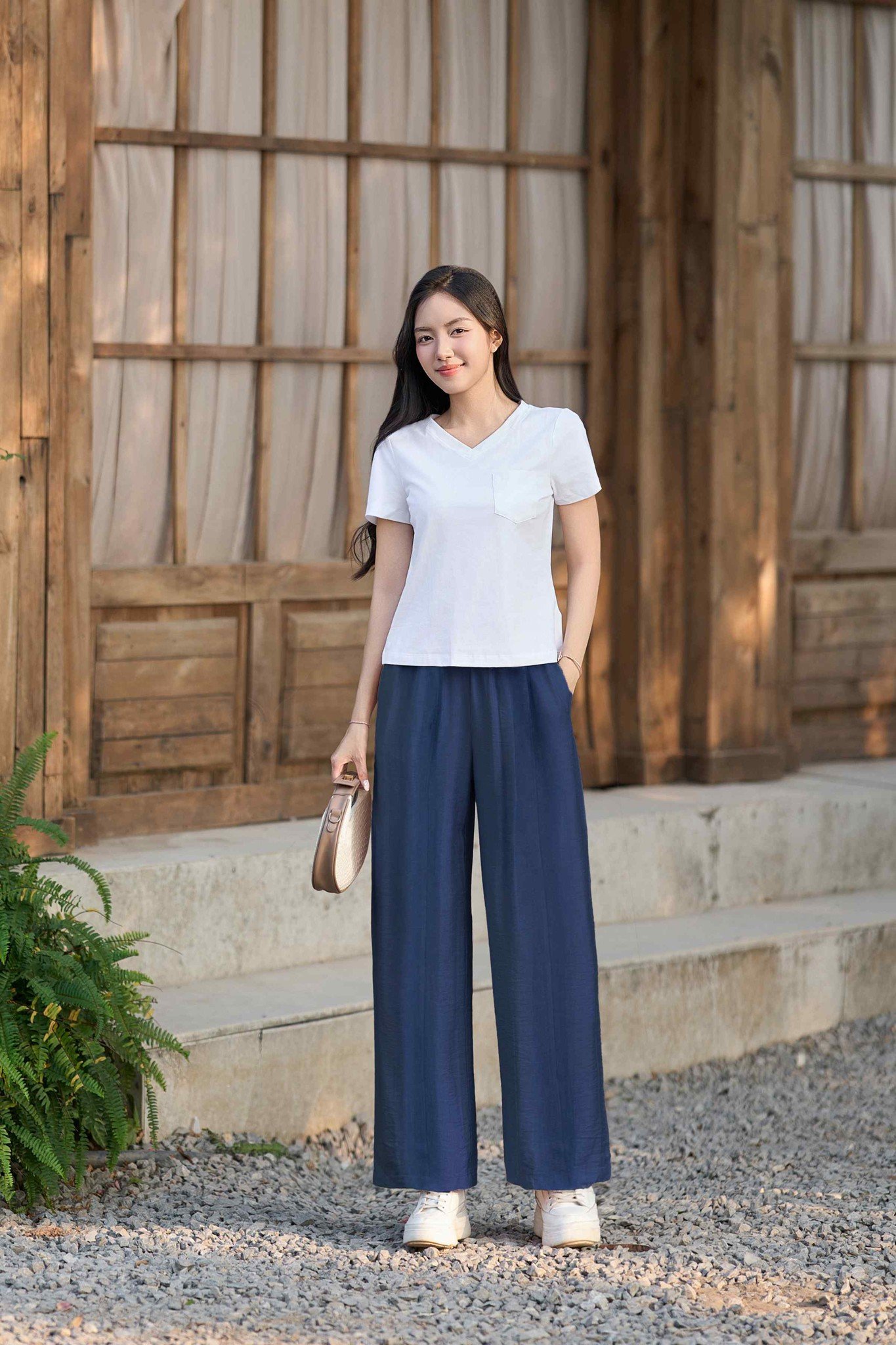 Quần đũi nữ Cardina dòng casual vải đũi bamboo dáng suông cạp chun