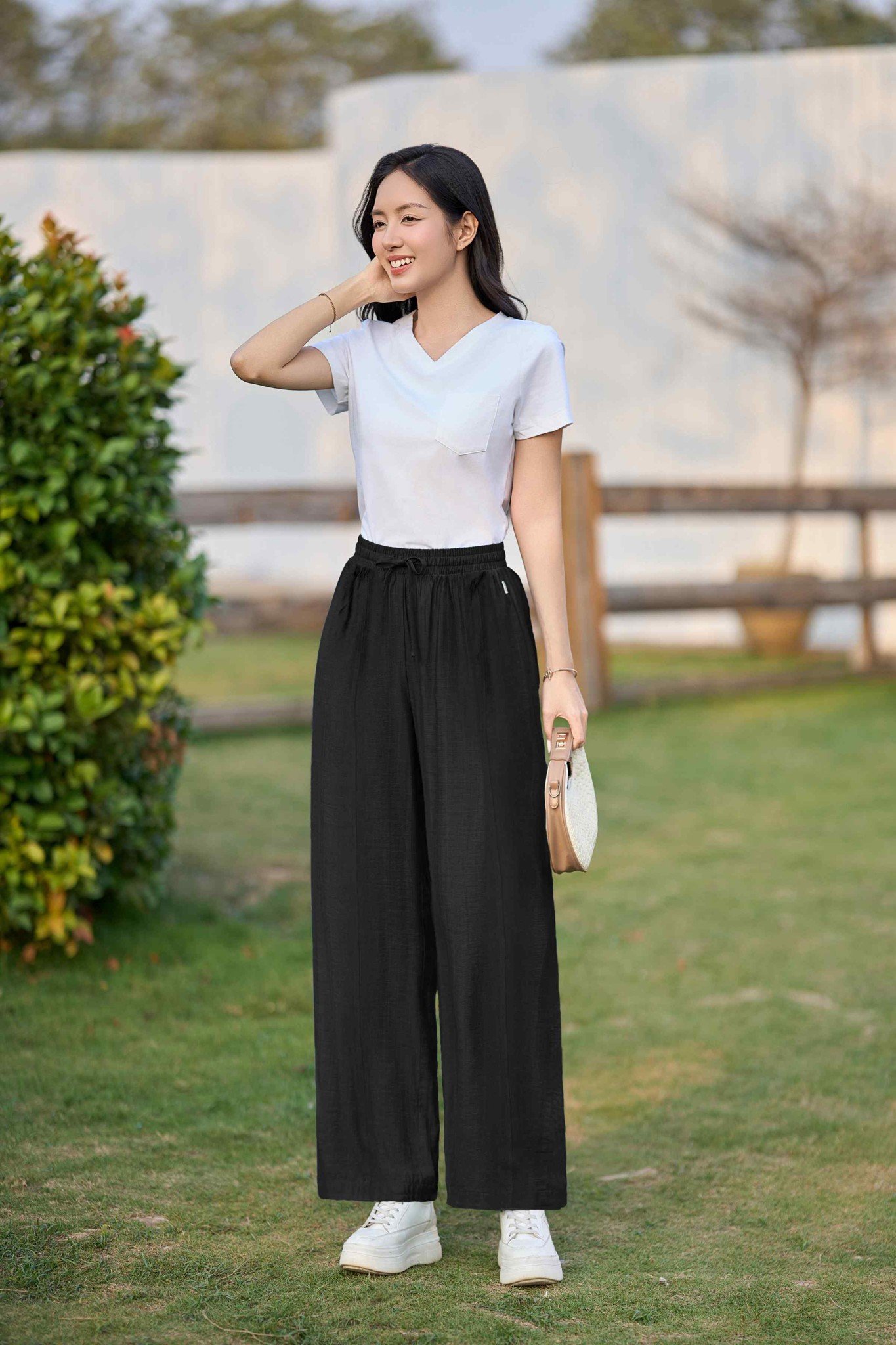 Quần đũi nữ Cardina dòng casual vải đũi bamboo dáng suông cạp chun
