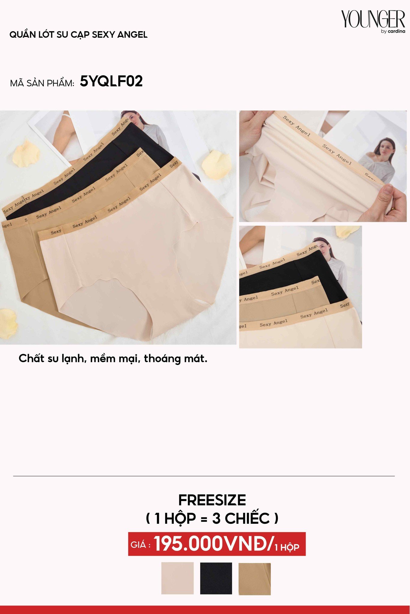 Quần lót nữ Cardina dòng Younger vải su lạnh thiết kế cạp Sexy Angel