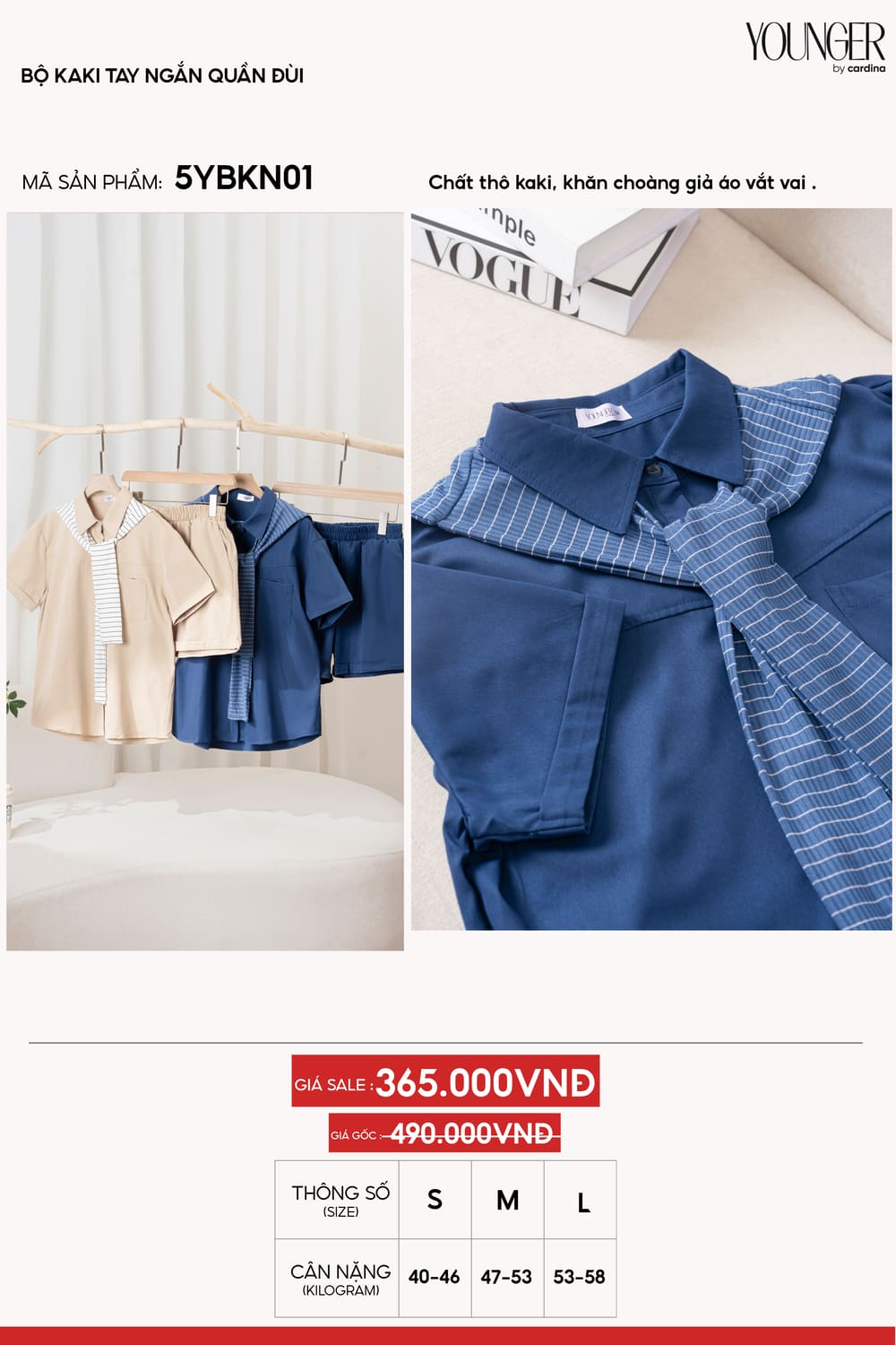 Set sơ mi cộc tay nữ cổ kẻ quần đùi chất kaki