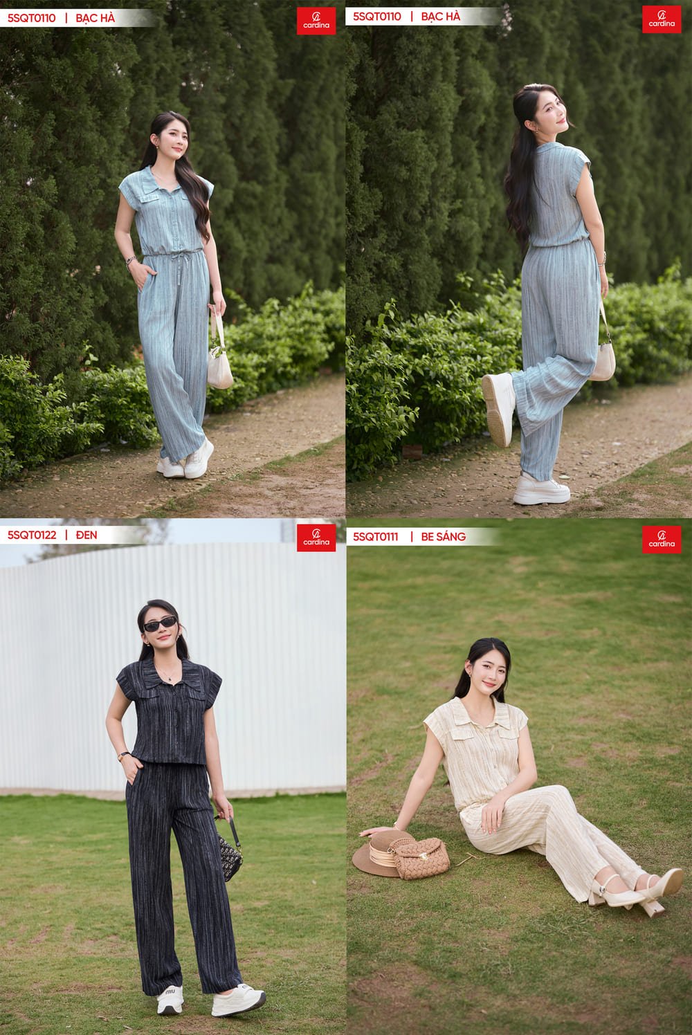 Set đũi kẻ sơmi tay liền quần suông