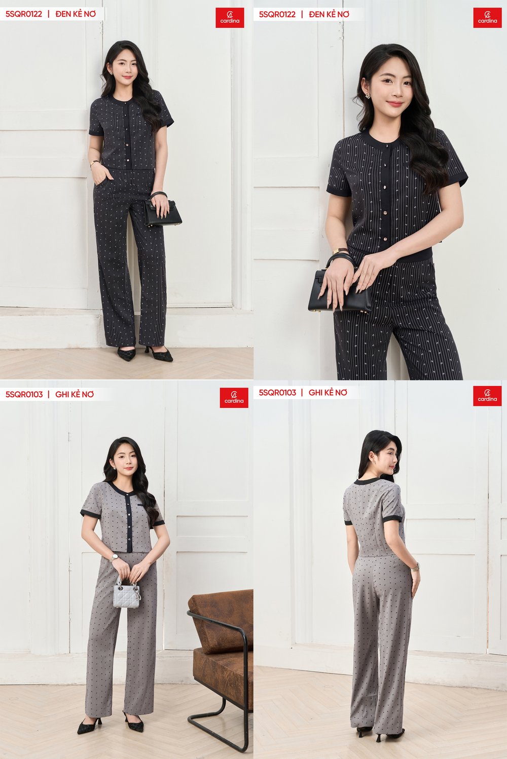 Set tuytsi quần suông phối viền