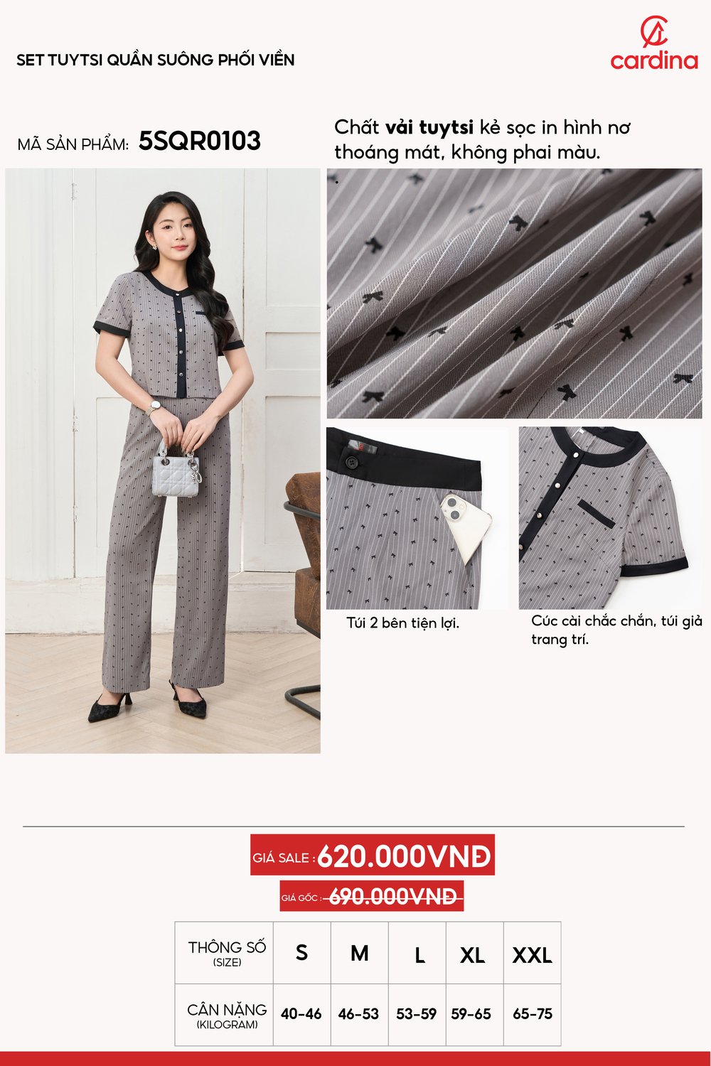 Set tuytsi quần suông phối viền
