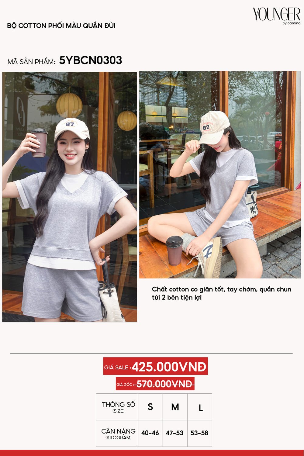Bộ đùi nữ chất liệu cotton phối màu trẻ trung, cá tính
