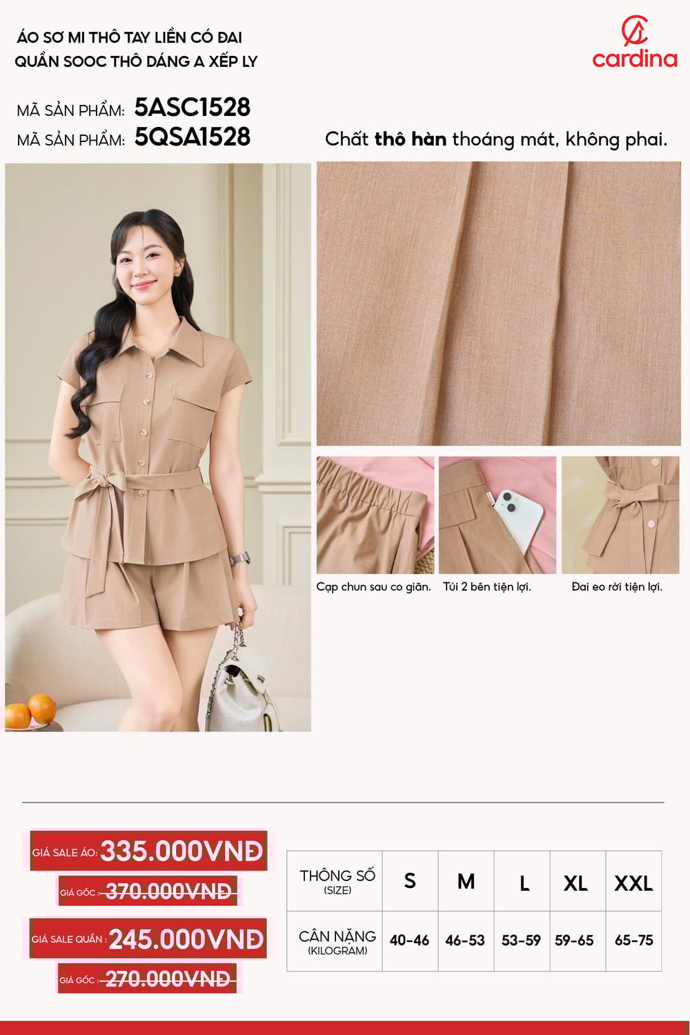 Áo sơmi thô tay liền có đai