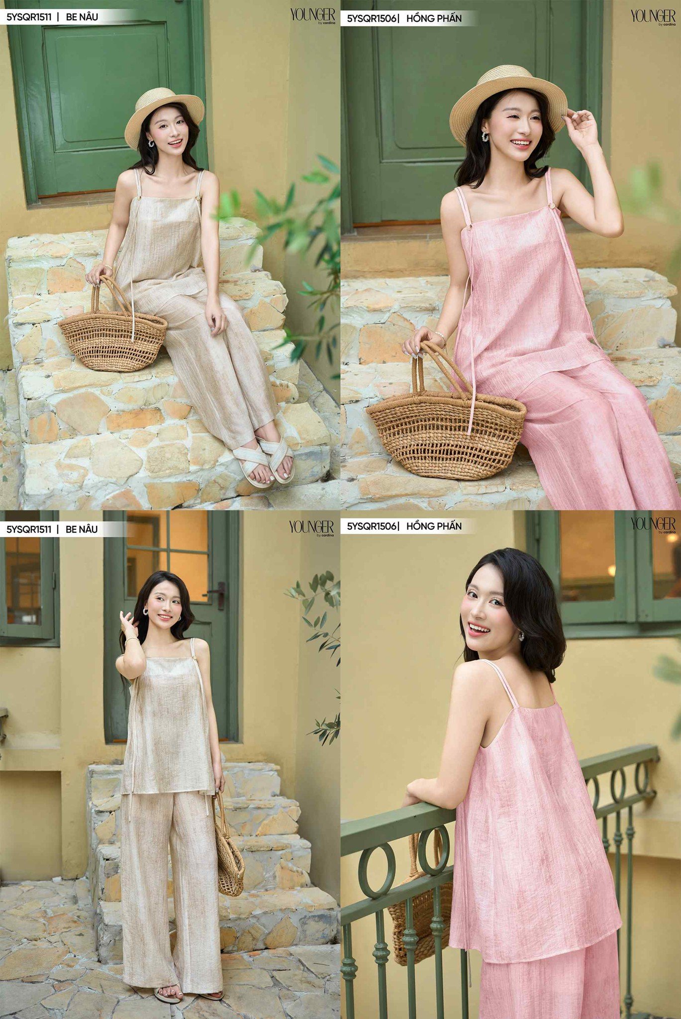 Set bộ Cardina Younger vải thô đũi áo 2 dây quần suông dáng rộng