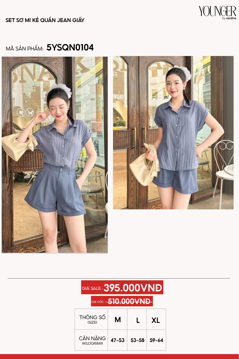 Set sơ mi kẻ quần jean giấy