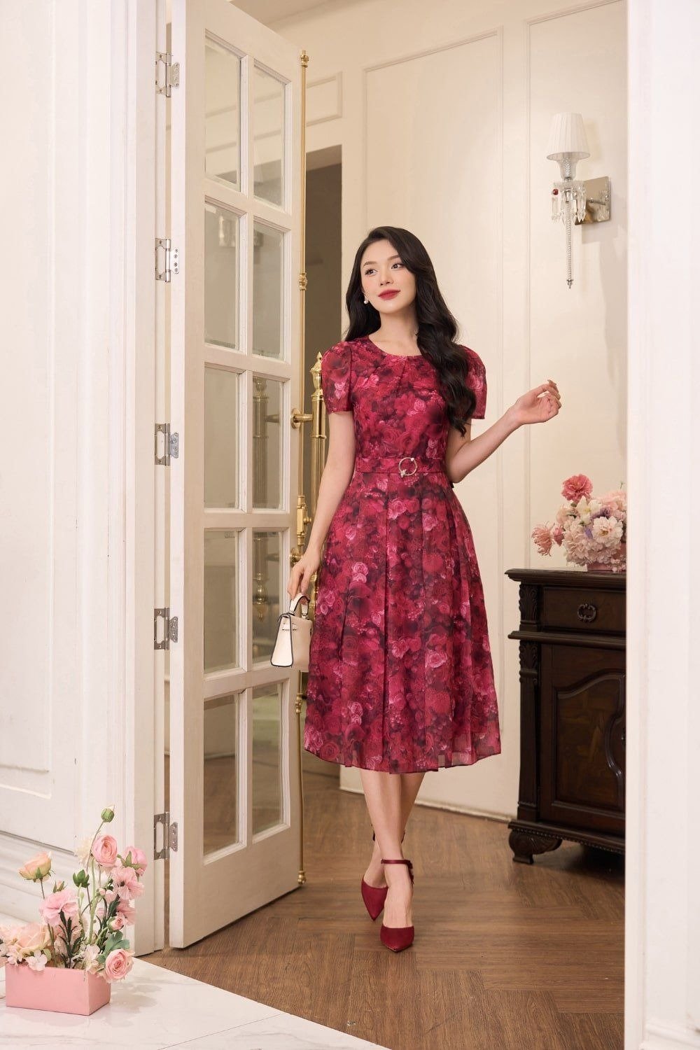 Áo đầm xòe đi tiệc cưới cho nữ trung niên