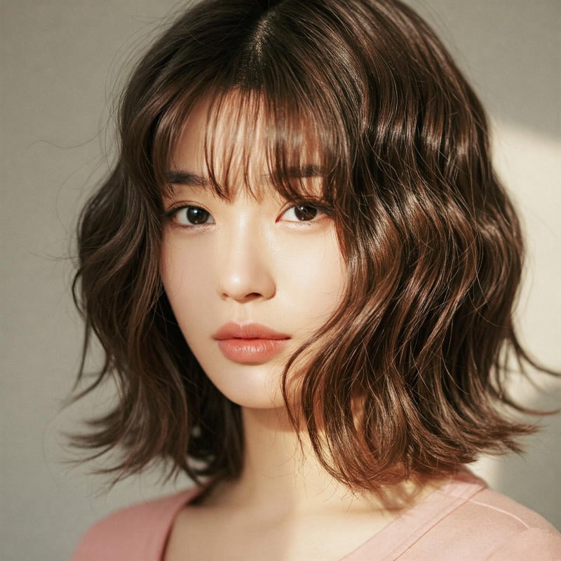 Tóc layer medium length mái thưa