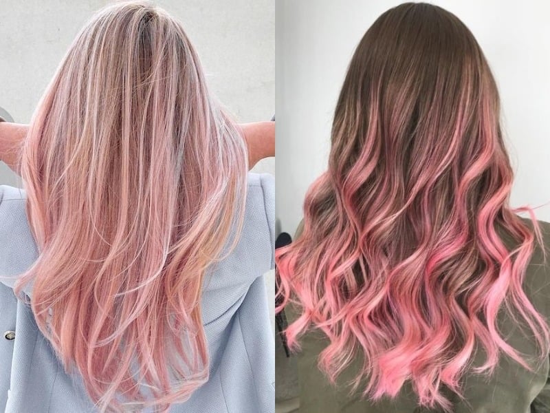 Tóc màu hồng khói balayage