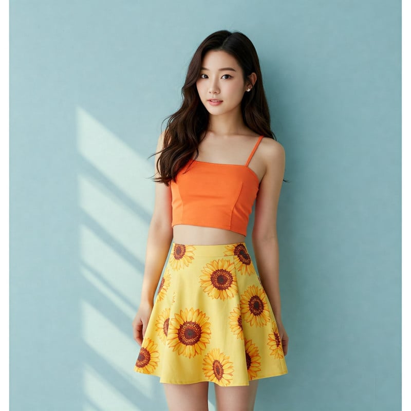 set áo croptop và chân váy xòe