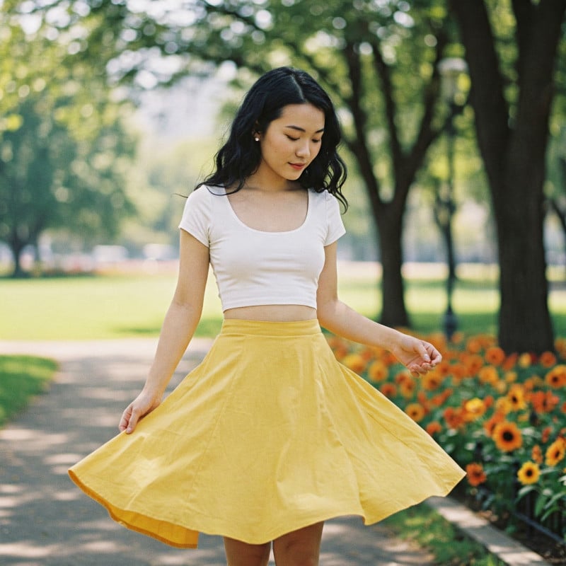 set áo croptop và chân váy xòe