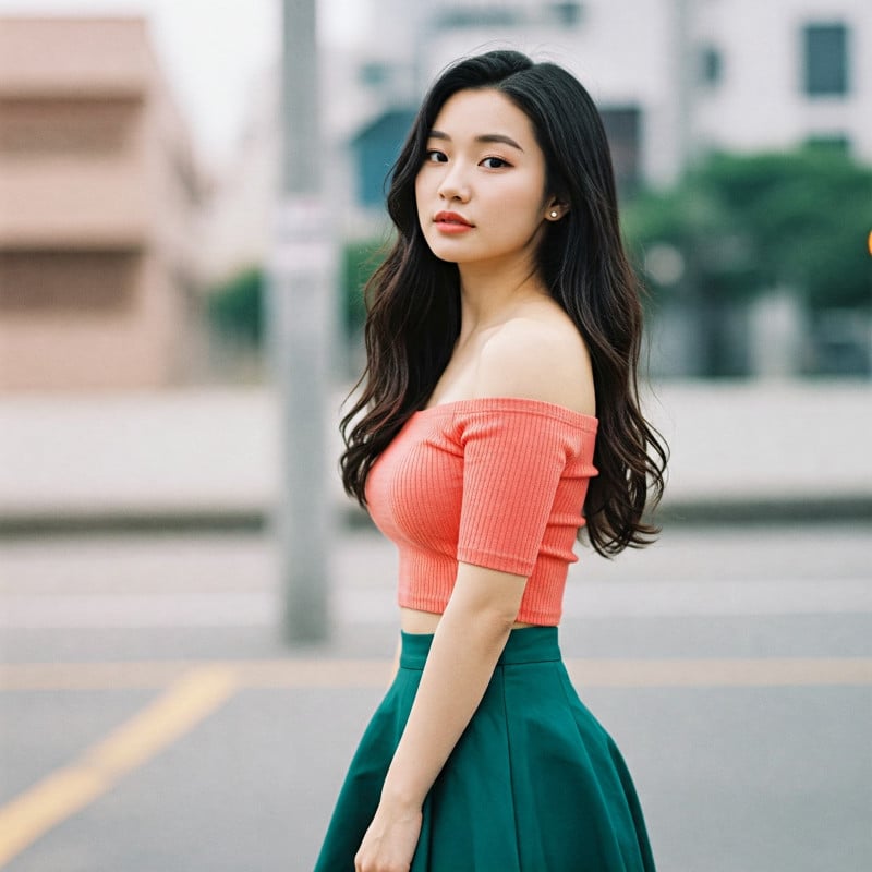 set áo croptop và chân váy xòe
