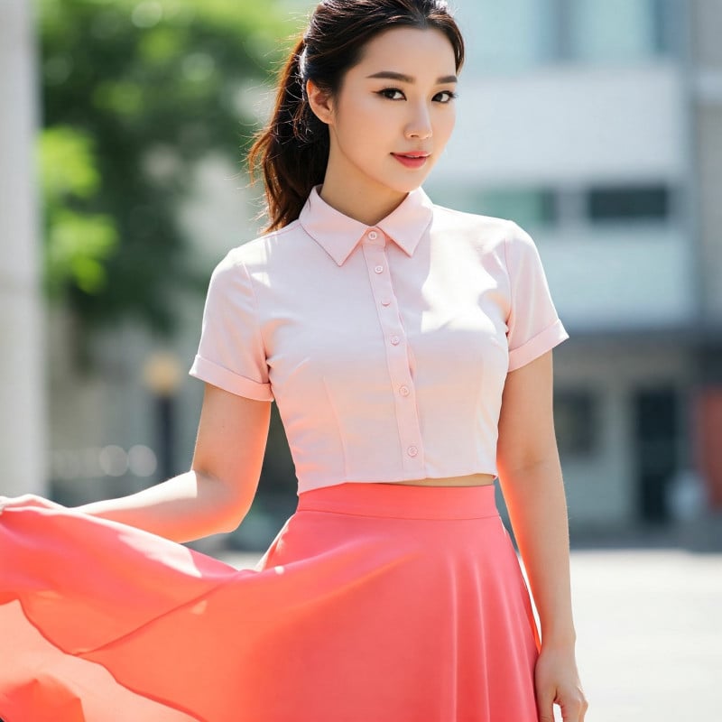 set áo croptop và chân váy xòe