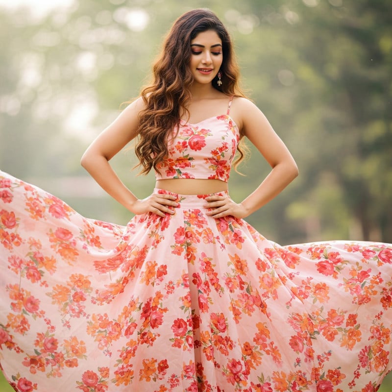 áo croptop với chân váy xòe