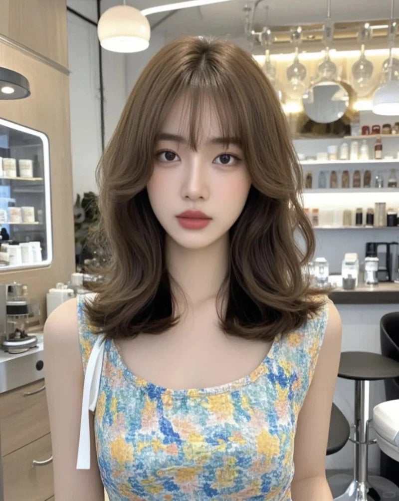 kiểu tóc uốn ngang vai trẻ trung