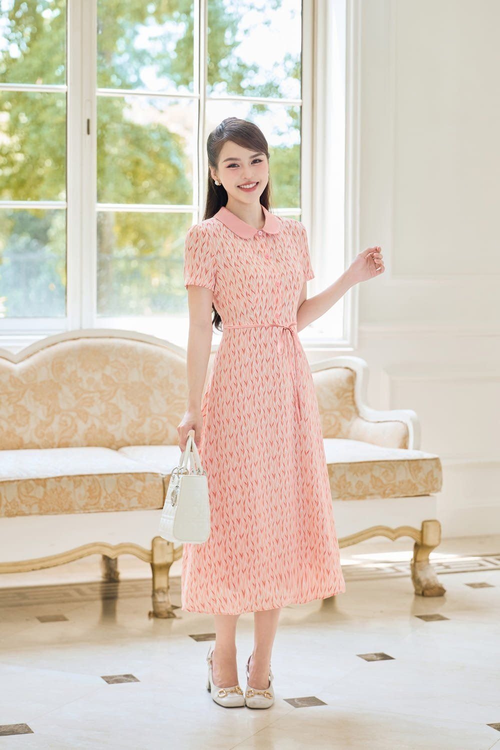 Đầm midi họa tiết dáng xòe trẻ trung