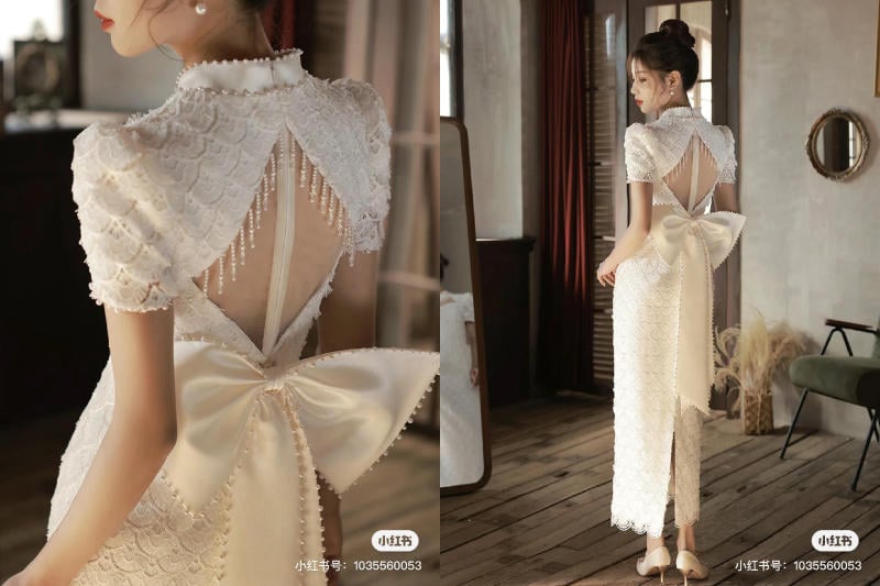 VÁY CHÀO BÀN HAI DÂY SANG TRỌNG-BAT049 - VÁY CƯỚI CAO CẤP LINH NGA BRIDAL