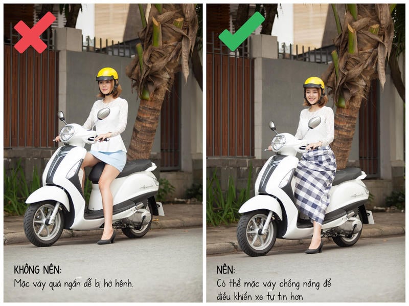 Mặc váy ngắn đi xe máy thế nào cho an toàn?