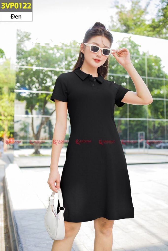 V427  Váy thun cổ polo dáng dài