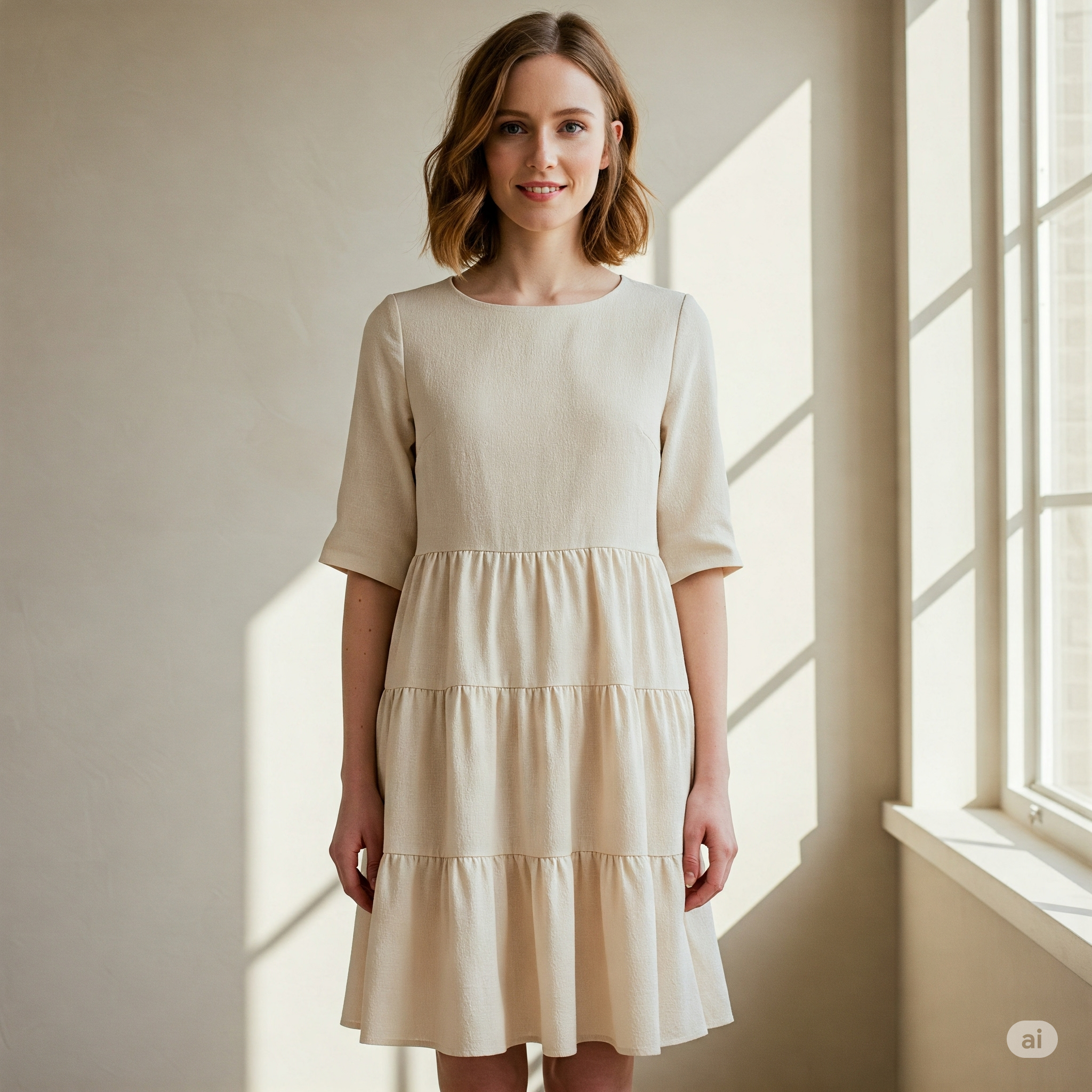 Váy babydoll dáng suông màu hồng nhạt