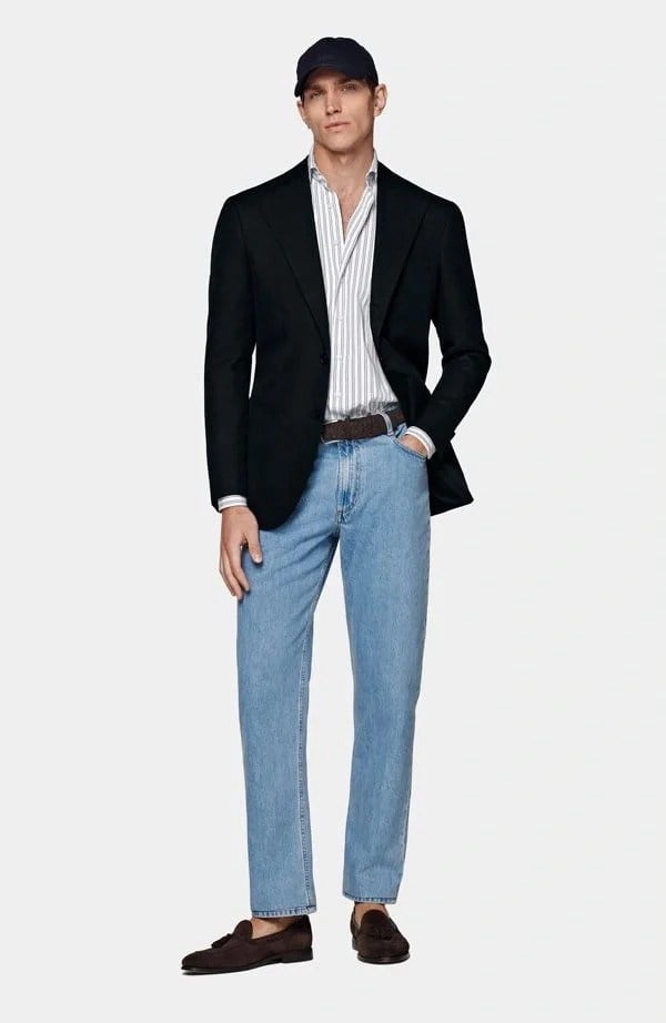 cách phối áo vest nam với quần jean