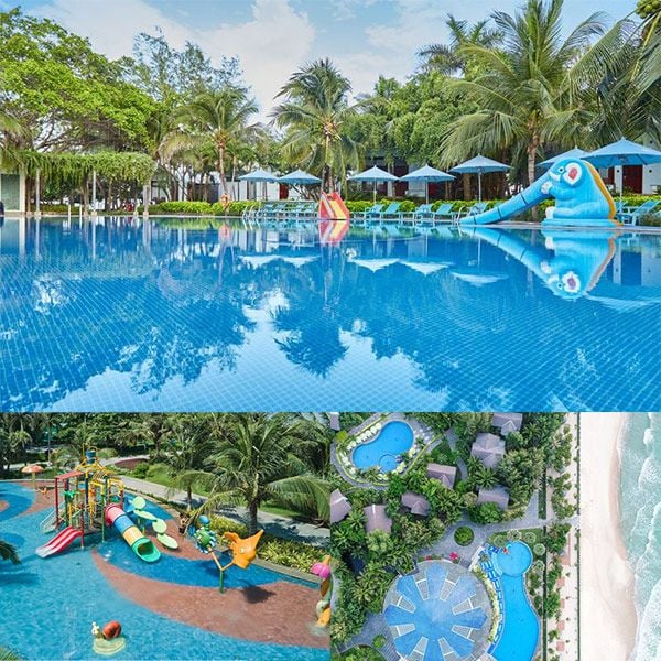 Hồ bơi ngoài trời nước màu xanh dương