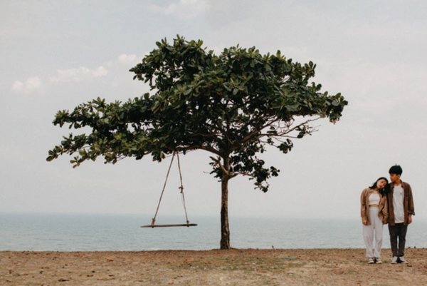 cây cô đơn trên đồi và có 2 người