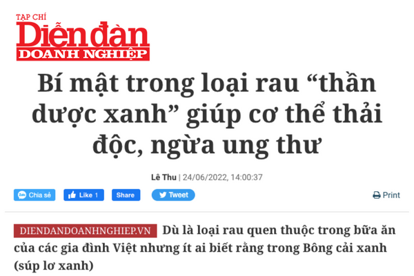 Bí mật trong loại rau “thần dược xanh” giúp cơ thể thải độc, ngừa ung thư