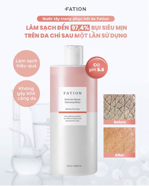 Nước tẩy trang phục hồi Fation Noscalm Repair Cleansing Water 500ml chiết xuất lành tính dịu nhẹ