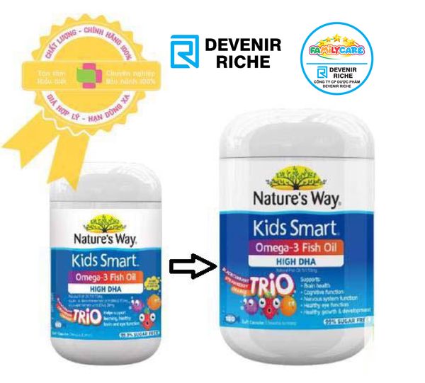 Kẹo dẻo DHA cho bé Nature's Way Kids Smart Omega 3 Trio High DHA (60 v