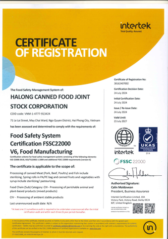 Chứng nhận Hệ thống An toàn Thực phẩm FSSC22000 phiên bản 6 trong lĩnh vực sản xuất thực phẩm!