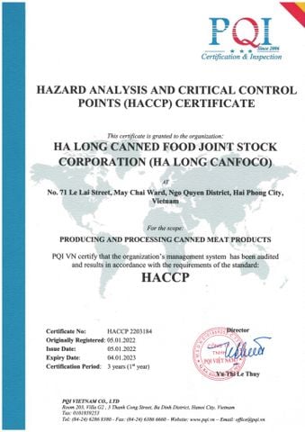 Certificate of HACCP