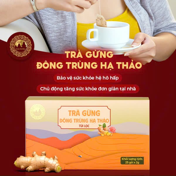 Trà gừng đông trùng hạ thảo túi lọc - bảo vệ sức khỏe hệ hô hấp