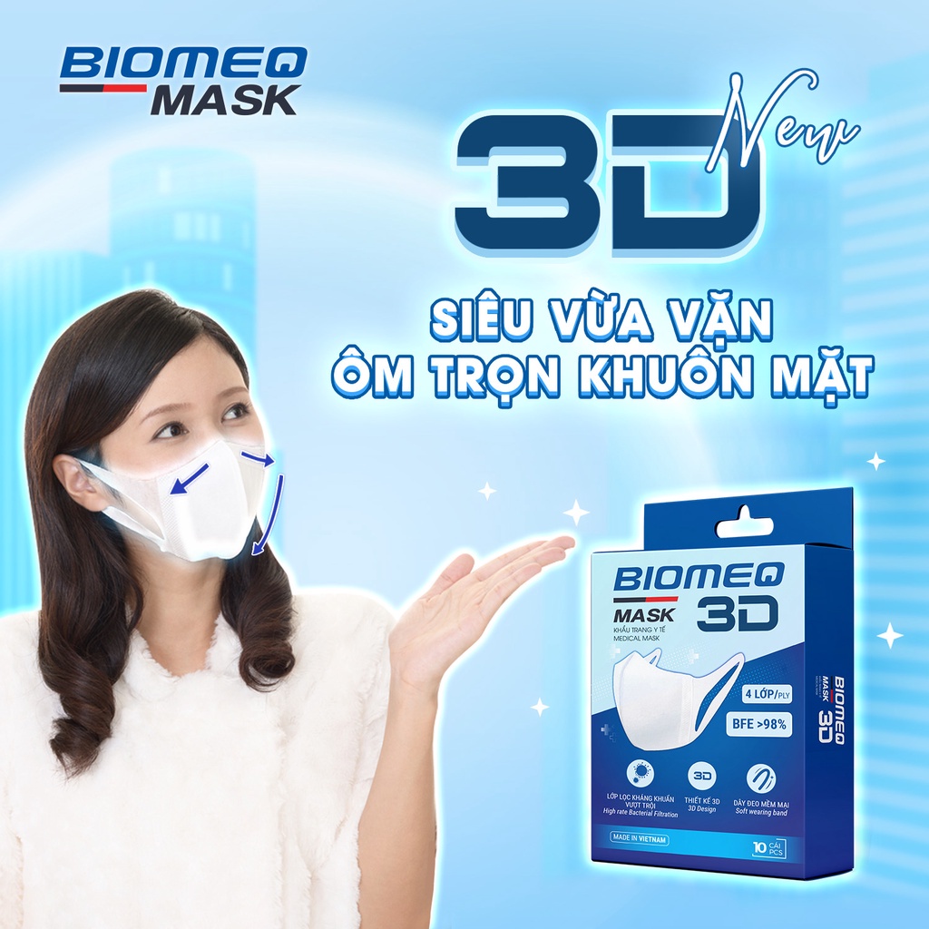 Khẩu trang y tế BIOMEQ 3D, Hộp 10 cái